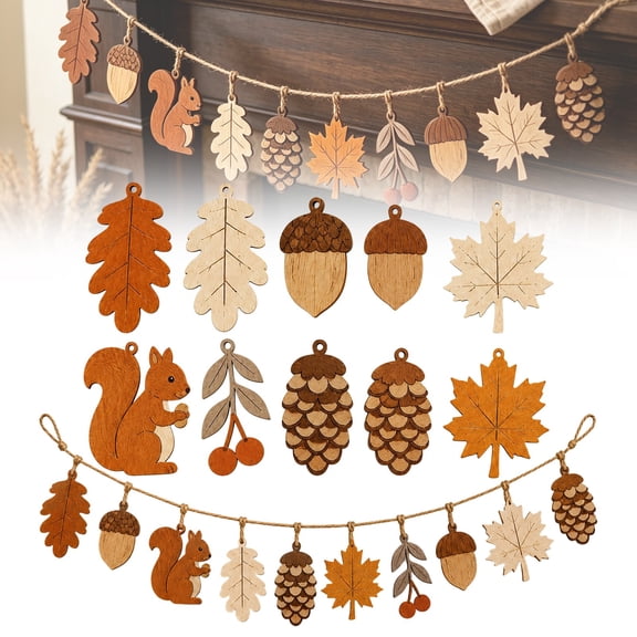 Clearance Under $3 Fall Wooden Garland Maple Banner with 10 Wooden Pendants Jute Rope Included