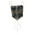 thumbnail image 1 of KOMOO Women Vintage Floral Print Vest Bodycon Boat Neck Jacquard Camisole Flounce Irregular Suspender Corset, 1 of 8