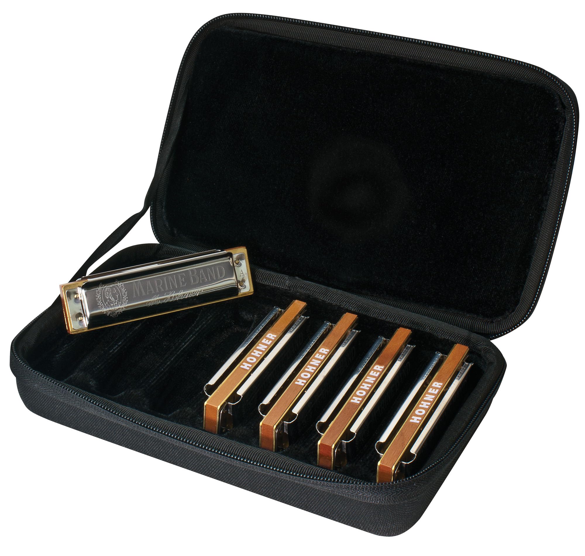 Hohner MBC Marine Band 1896 Harmonica - 5 Pack Bundle with Case, Zip Pouch, and Austin Bazaar Polishing Cloth