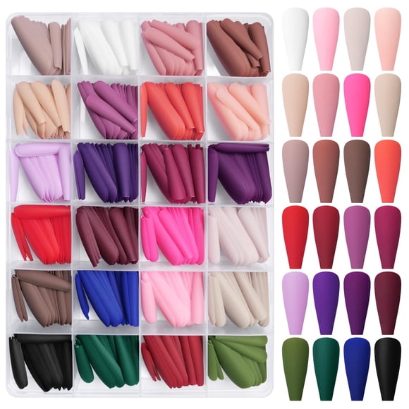 AddFavor 576 uñas postizas largas de ataúd, uñas postizas mate, completa, bailarina, longitud media, acrílicas, puntas de uñas postizas artificiales, 24 uñas de ataúd de colores sólidos para mujeres
