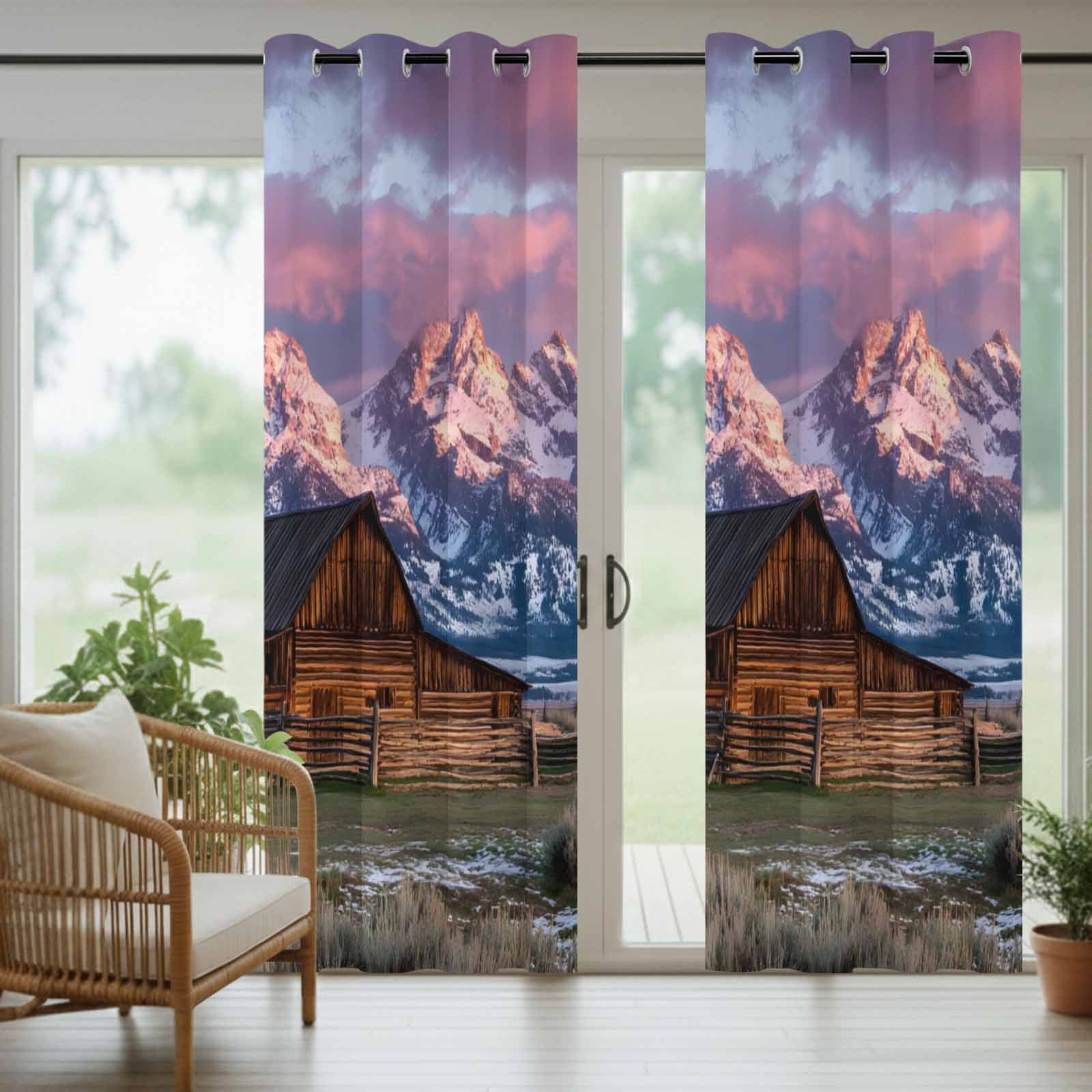 Mountain Landscape Outdoor Curtains for Patio, Rustic Barn Grasslands Farmhouse Sunshade Privacy Drapes Grommet Waterproof Outside Curtains for Porch/Cabana/Balcony 54"x 108", 1 Panel