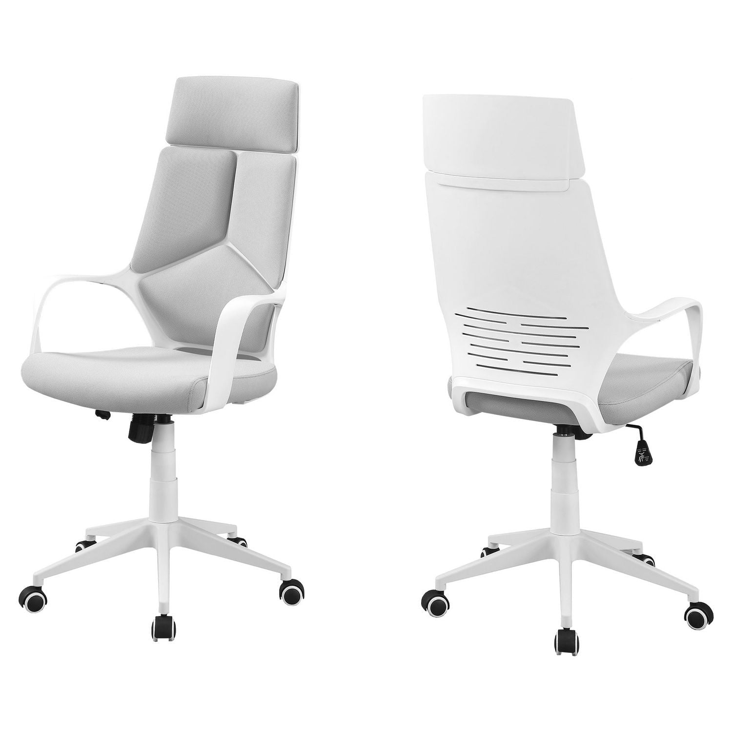 Monarch Specialties Office Chair, Adjustable Height, Swivel, Ergonomic, Armrests, Computer Desk, Work, Metal, Fabric, White, Grey, Contemporary, Modern
