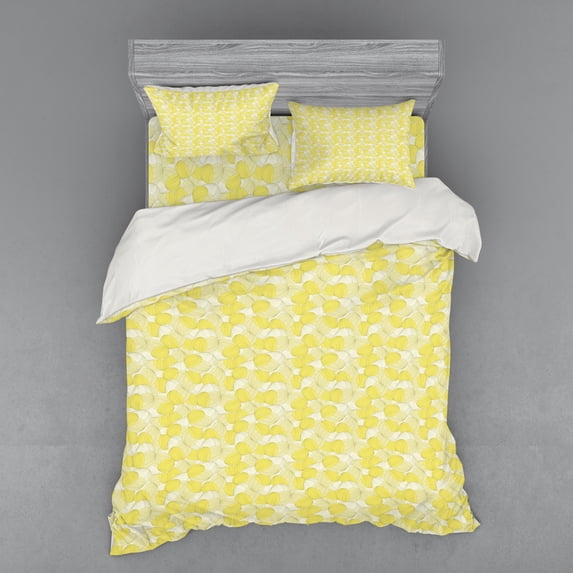 Ambesonne Abstract Bedding Set 4 Pcs, Soft Tone Pastel Leaves, Queen, Yellow and Pale Yellow