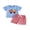 Blue, variant on BemeyourBBs Toddler Baby Boy Back To School Outfit Pre Kindergarten Outfits Little Baby Boy Summer Clothes Casual Apple Pencil In Cart Embroidered ShoShirt and Pockets Plaid Shorts 2 Pcs Set