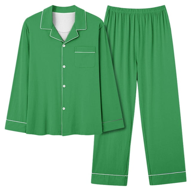 Posijego Womens Long Sleeve Button down Pajama Set Collared Shirts Casual Pants Plain Loungewear Pjs
