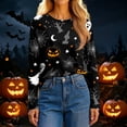 thumbnail image 5 of Garbnen S-5XL Long Sleeve Halloween Shirts for Women Funny Pumpkin Ghost Cat Women's Graphic T Shirts Plus Size Holiday Womens Pullover Tops Black XXXL, 5 of 7