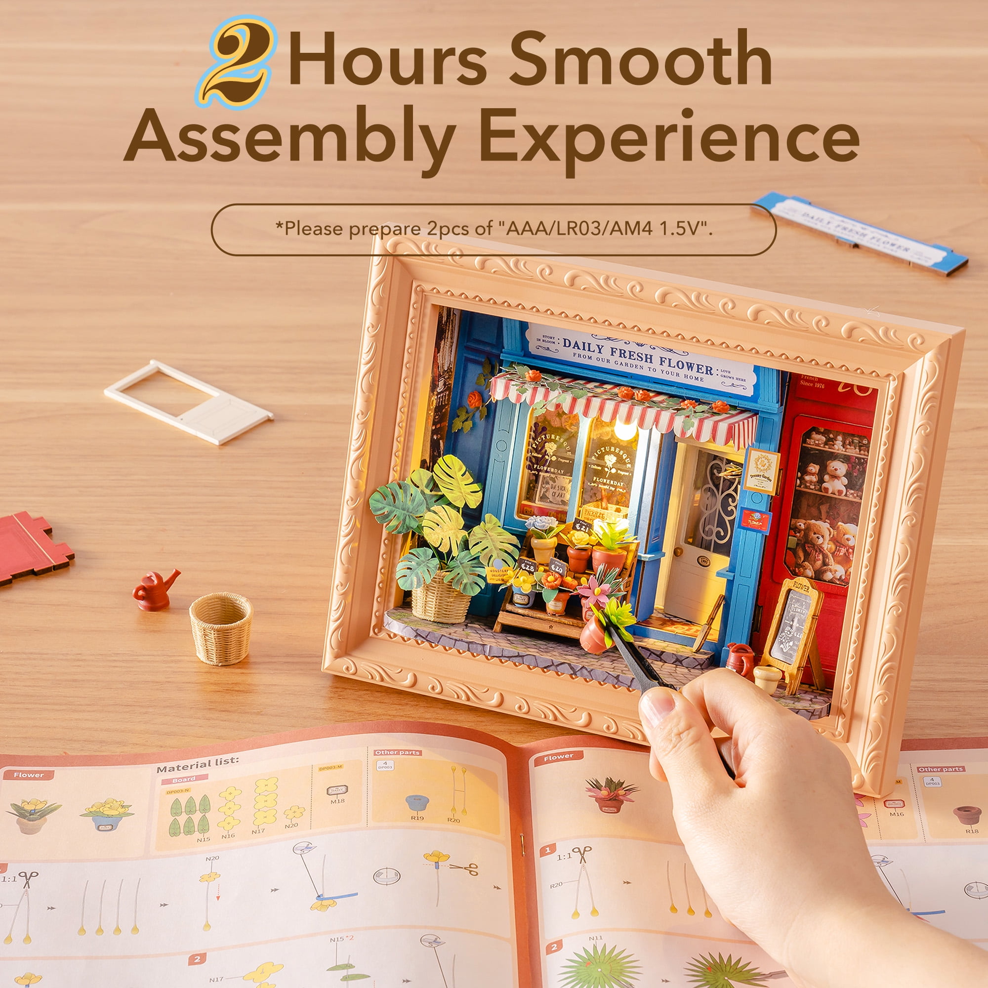 ROBOTIME Wooden 3D Puzzle, Wall-Mountable Tiny House Creative Frame Building Sets, Holiday Home Wall Decor Craft Kits, Christmas Birthday Gifts for Adults (Daily Fresh Flower)