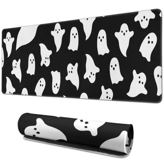 Long Mouse Pads for Desk,Black Halloween Ghosts with Boo Desk Mats on Top Of Desks, Desk Mouse Pad Extra Large with 3mm Non-Slip Base and Stitched Edge for Gaming,Office,Work,Home 31.5"x11.8"