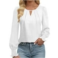 thumbnail image 3 of Fall Saving! HVOBTTY Womens Long Sleeve Pullover T Shirt, Fall Tops for Women, Women's Casual Solid Color Crew Neck Cutout Top White, XL, 3 of 5