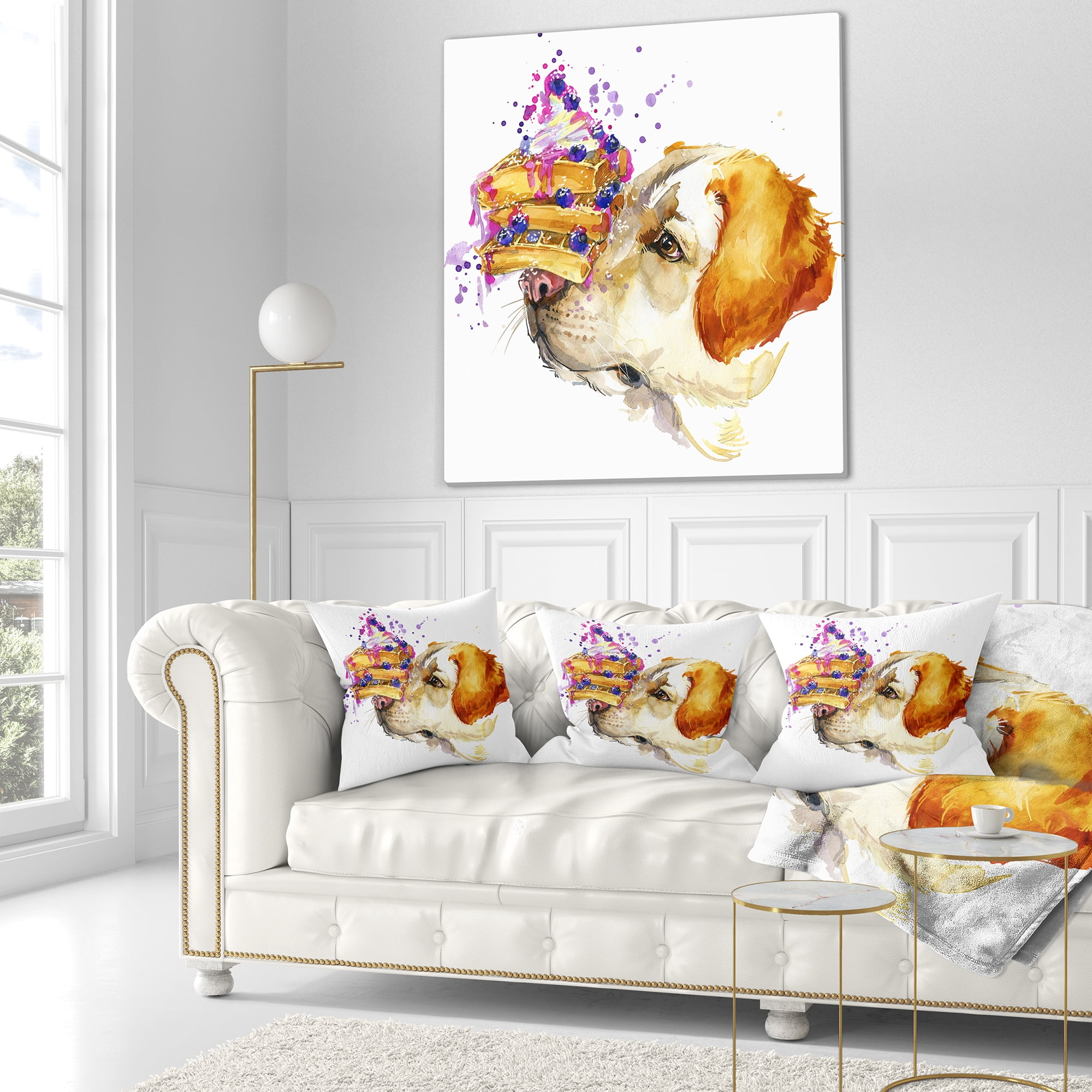 Designart Cute Labrador Dog Watercolor - Animal Throw Pillow - 16x16