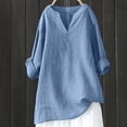thumbnail image 2 of Cotton Linen Fall Tops,Cotton Linen Shirts for Women Plus Size V Neck Long Sleeve Summer Tops Casual Loose Fit Vintage Blouse Tunic Top, 2 of 4