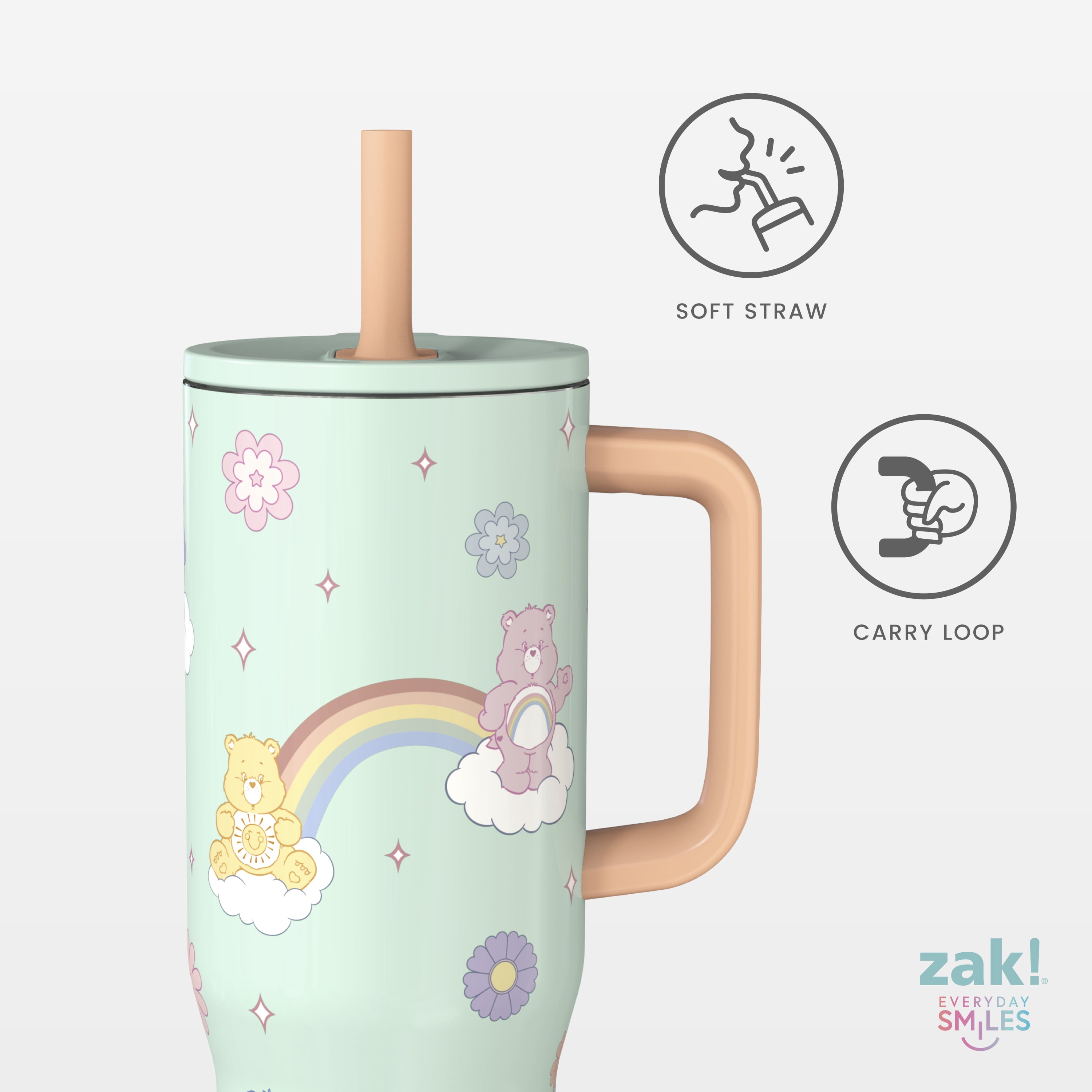 Zak Designs 30oz Care Bears Double Wall Stainless Steel Vaccuum Insulated Sutton Straw Tumbler