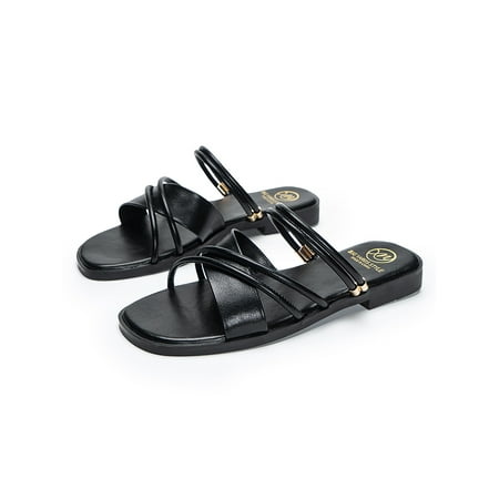 

Eloshman Lady Comfortable Cross Strap Summer Slippers Home Cool Non-slip Slip On Flat Sandal