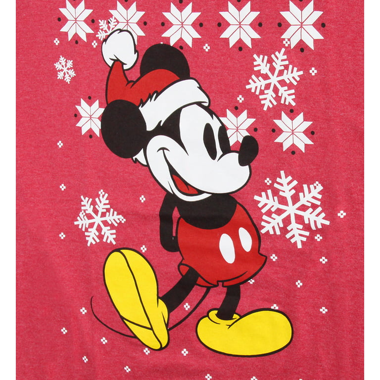 Disney Men's Christmas Santa Hat Mickey Mouse With Snowflakes T-Shirt (RH,  2XL) 