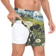 thumbnail image 2 of joogoo Men's Cows Wild Daisy Swim Trunks with Liner Pocket Beach Shorts X-Large, 2 of 9