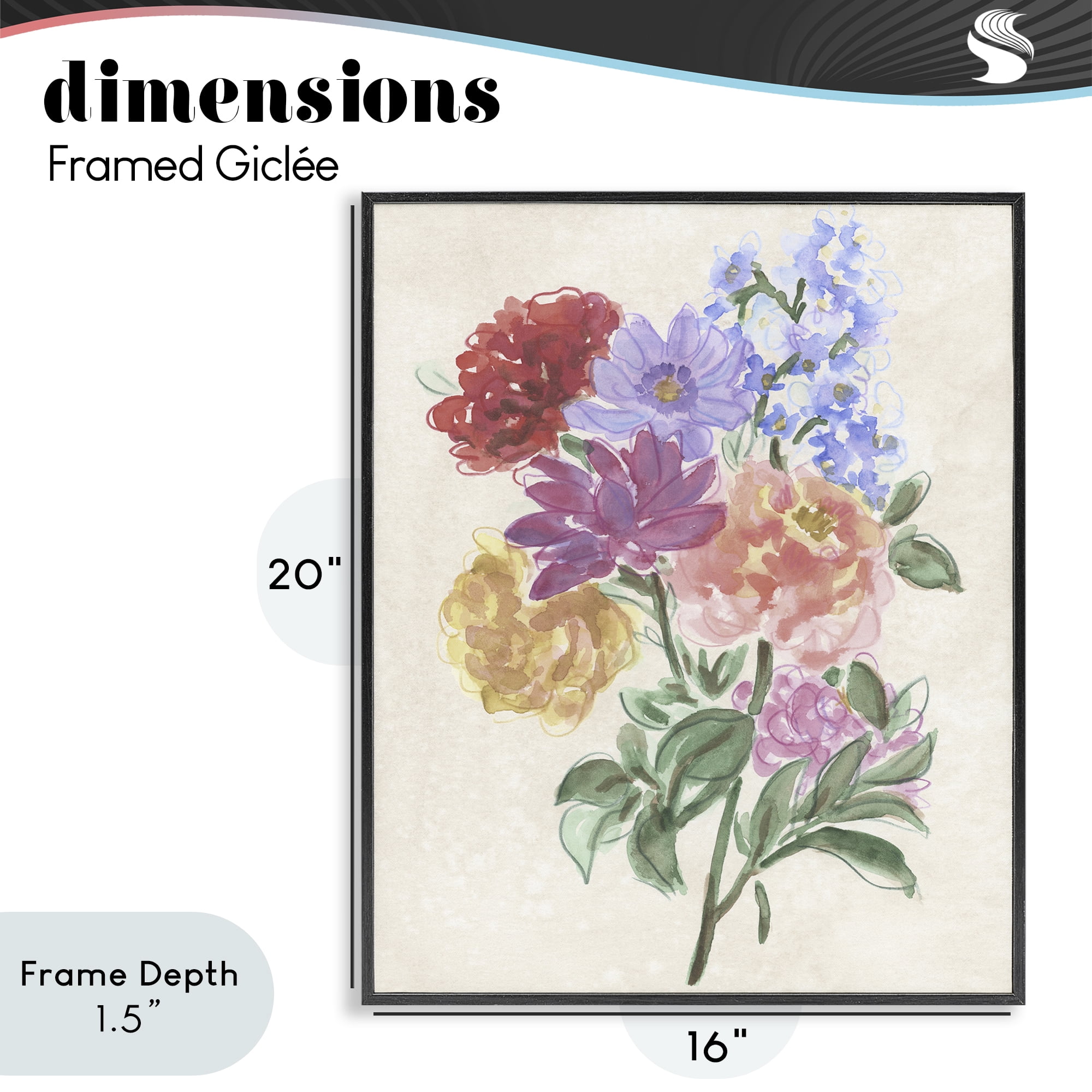Stupell Industries Blooms On Parchment Black Framed Giclee Art, design by June Erica Vess