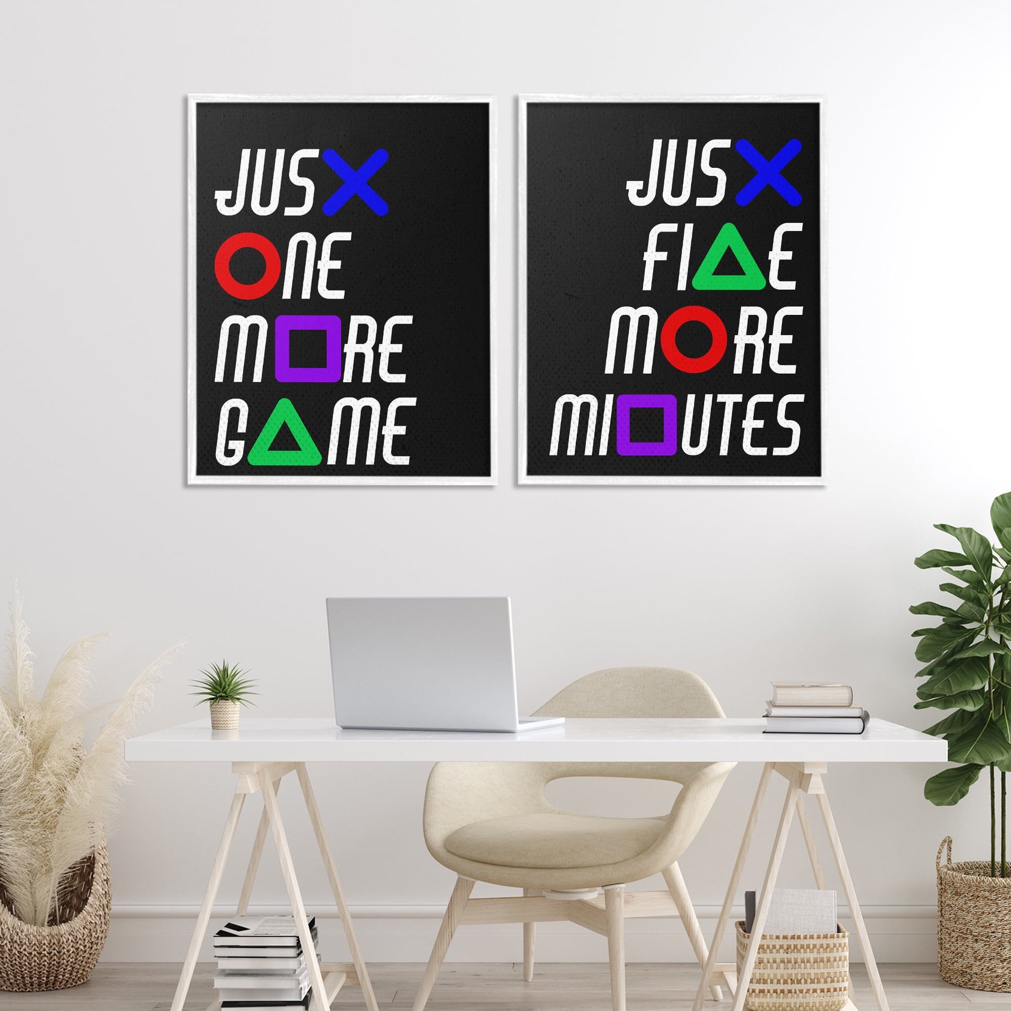 Gamer Button Symbols Phrases 2 Piece White Framed Giclee Art Set, design by Kim Allen