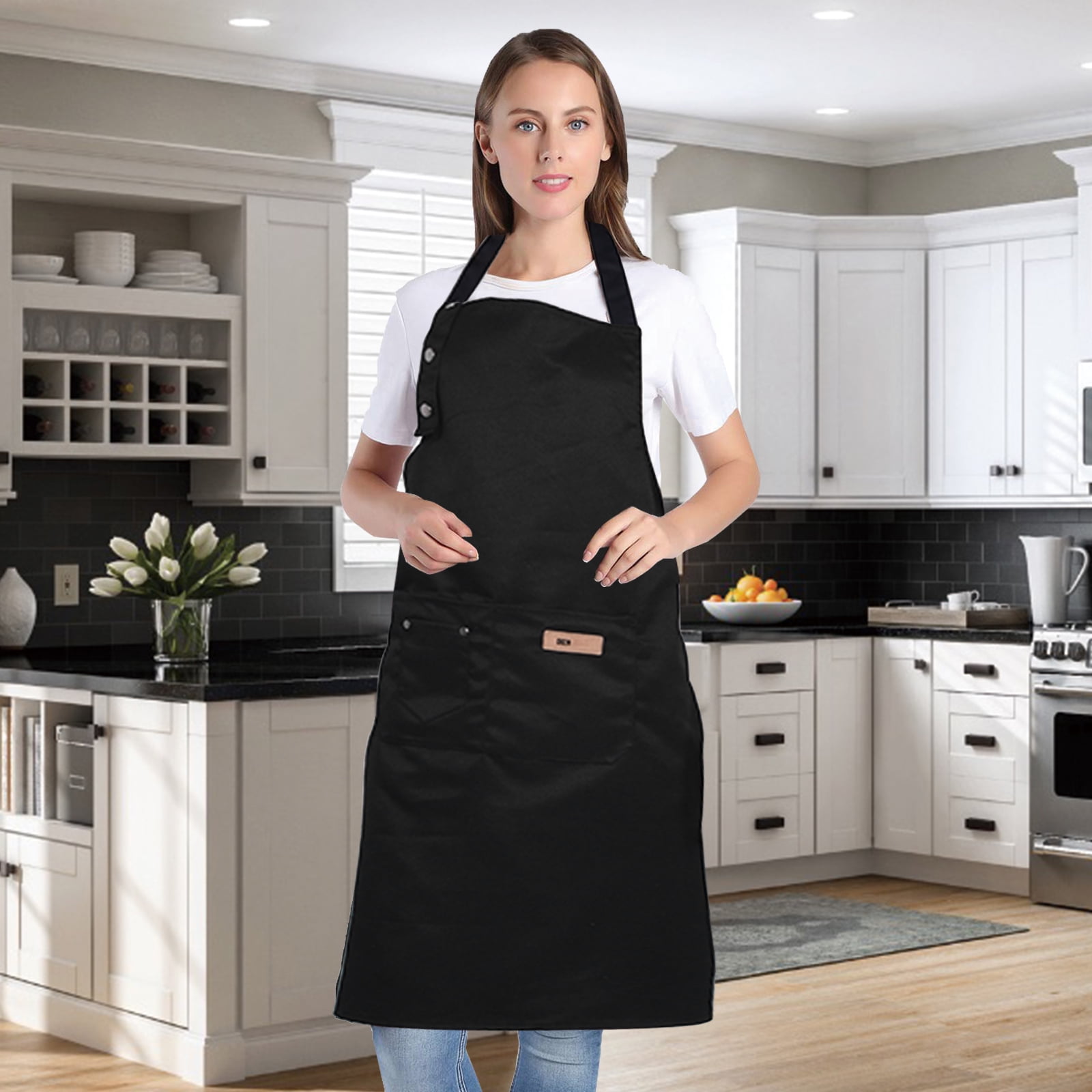 Women Men Adjustable Long Apron with 2 Large Pockets Kitchen Chef Cooking Bib US 