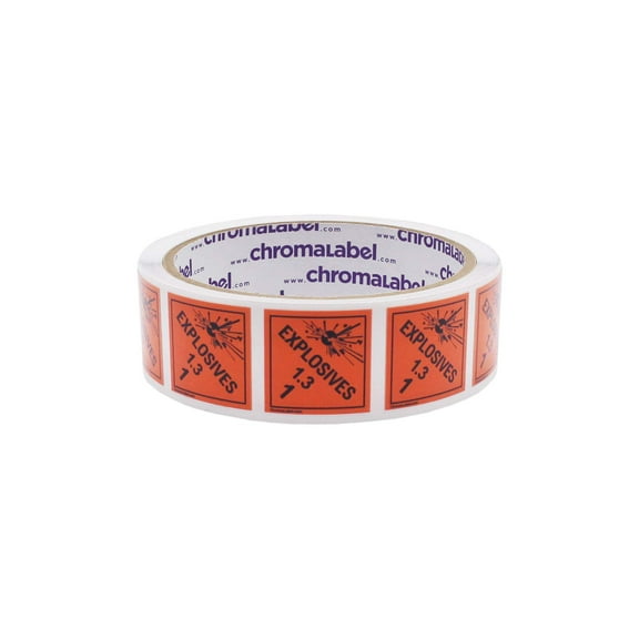 1" x 1" Permanent Durable D.O.T. Hazard Labels: Class 1.3 Explosives Label, 250/Roll
