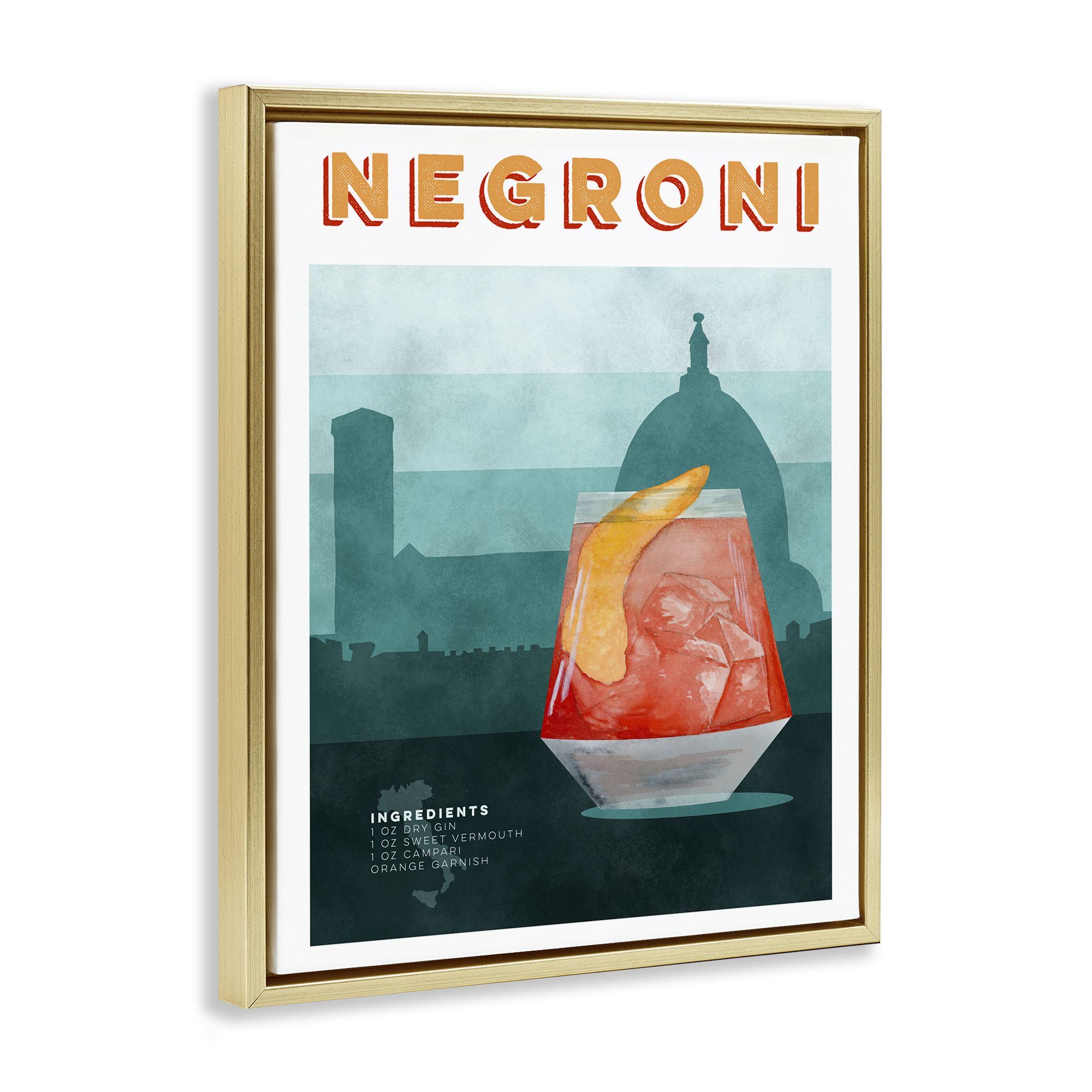 Retro Negroni & Architecture Gold Framed Floater Canvas Wall Art, design by Brett Blumenthal