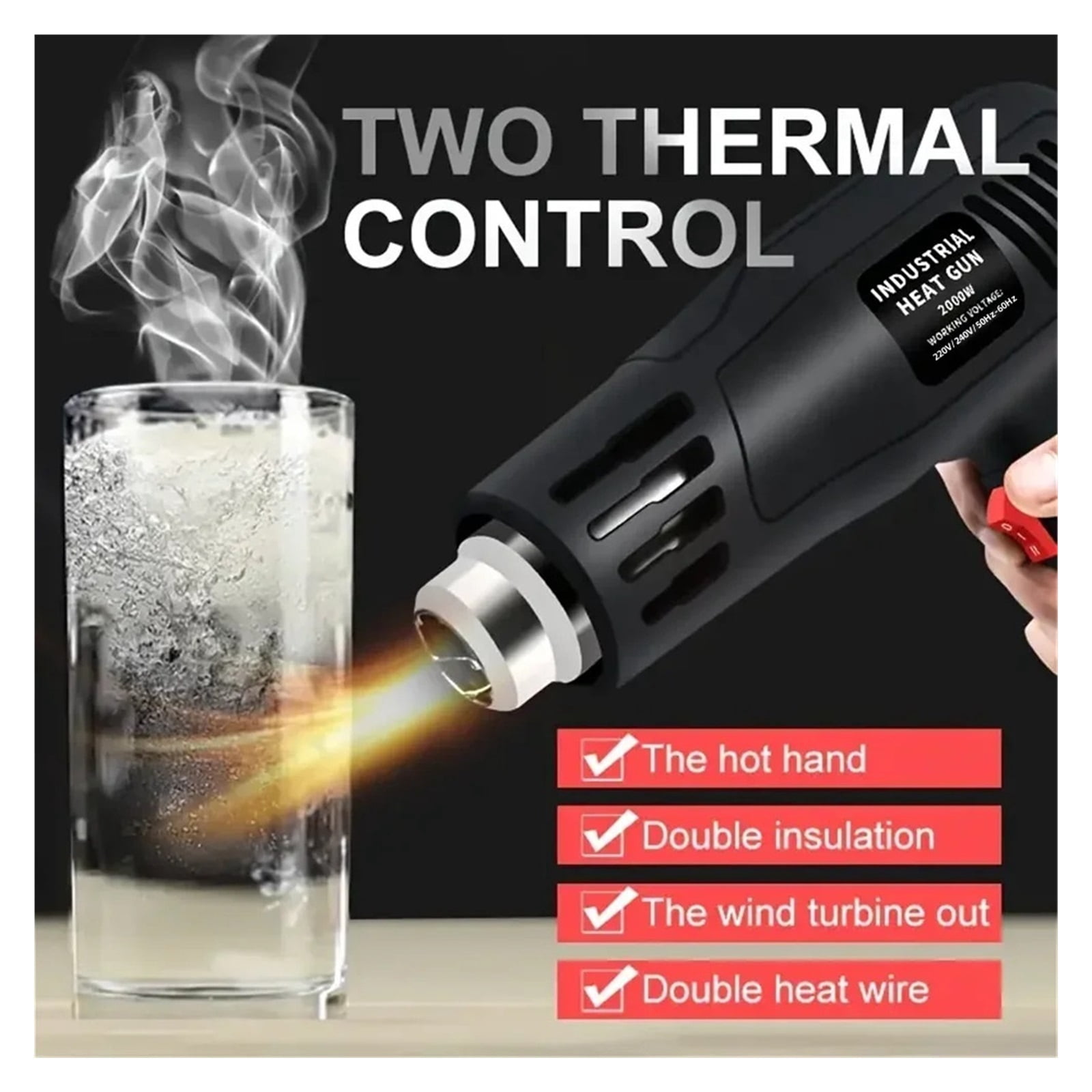2000W Hot Air Gun High Power Temperature Regulating Industrial Electric Heat Gun Automobile Film Baking Gun Tool ,Variable Temperature