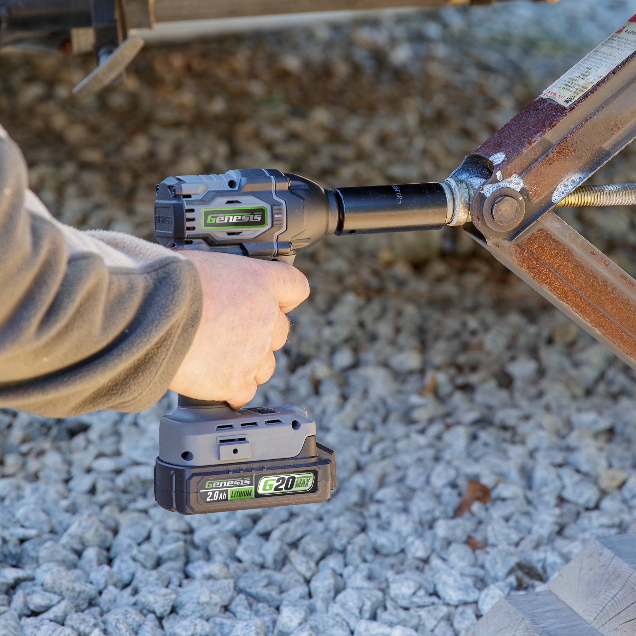 Genesis G20MAX 20V Brushless 1/2" Impact Wrench, 3 Speed, 400 ft-lbs torque, Auto Stop feature, with 2.0Ah Battery and Charger GLIW2012BH