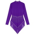 thumbnail image 2 of Linjinx Womens Tassel Latin Dance Dress Long Sleeve Leotard Salsa Jazz Tango Performance Bodysuit Purple S, 2 of 4