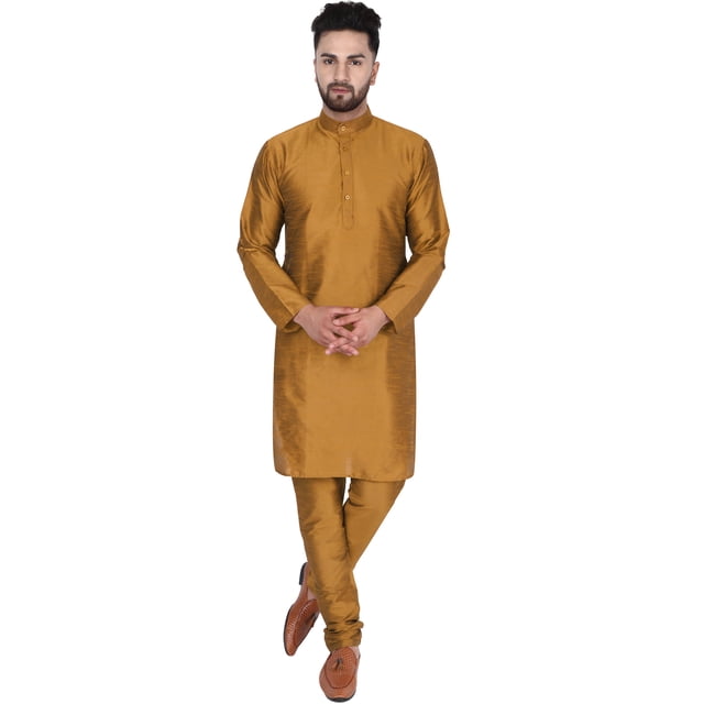 SKAVIJ Ensemble de Pyjama Kurta pour les Hommes Indiens Robe de Soirée Brown S