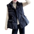 thumbnail image 2 of Black and Friday Clothing Sales Idoravan Quilted Vests for Women Women Pocket Vest Coat Short Jacket Winter Sleeveless Stand-up Collar Button Solid Outerwear Black M, 2 of 4