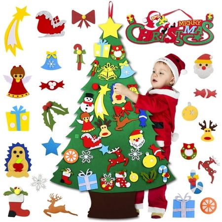 Felt Christmas Tree for Kids, DIY Felt Christmas Tree Game with 35 Pcs Ornaments and Xmas Banner Wall Hanging Ornaments Kids Gifts for Christmas