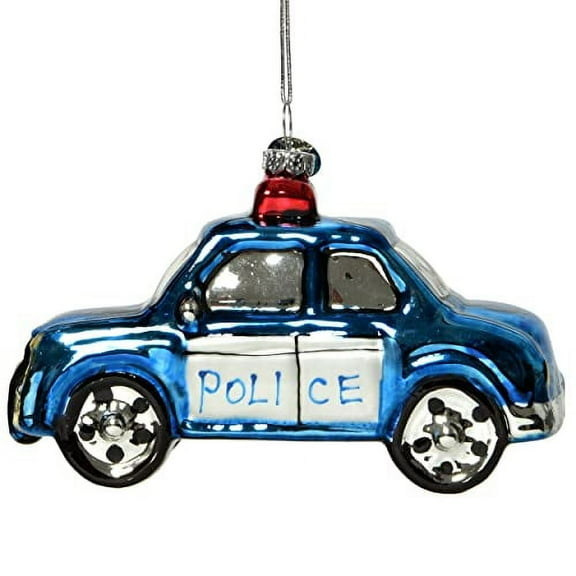 Police Car Blown Glass Ornament for Christmas Tree