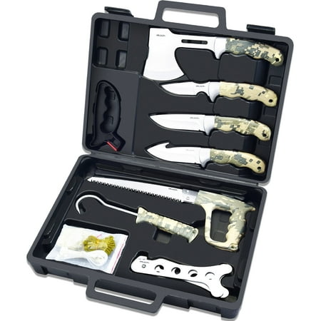 Jellas 14 Pieces Deer Hunting Knife Set with Storage Case Butcher Kit Fixed Blade Skinning Knife for Camping Fishing