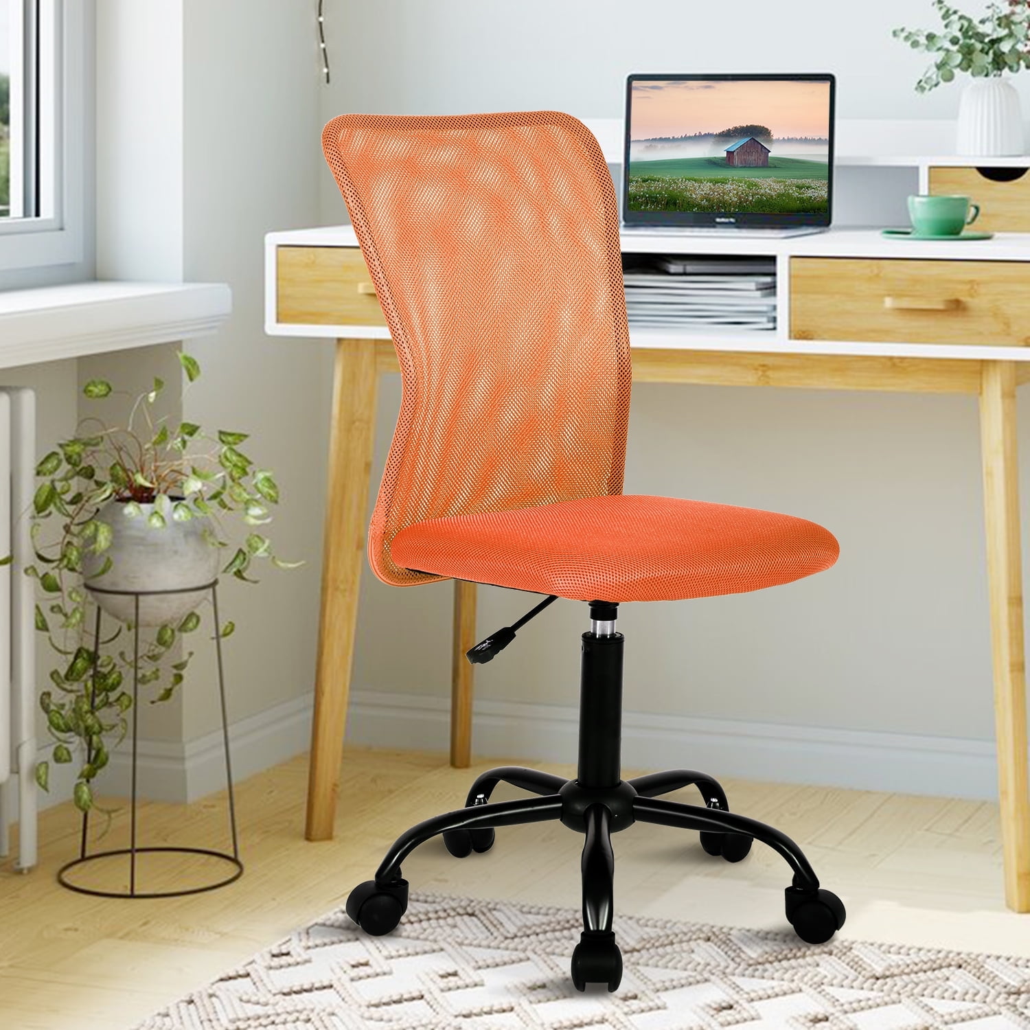 NiamVelo Armless Office Chair Ergonomic Mesh Computer Desk Chair for Adult with Lumbar Support Adjustable Rolling Task Chair, Orange