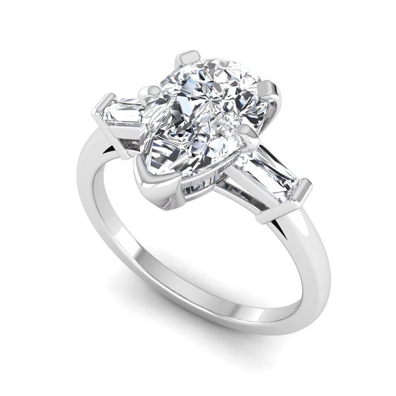 2 Ct Lab Grown Diamond Engagement Ring for Women, IGI Certified D Color VS1 Clarity Pear Cut 14K White Gold Three Stone Wedding Ring 7 US