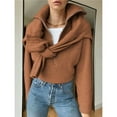 thumbnail image 4 of Suéter Informal Holgado de Punto Acanalado con Cuello en V y Larga para Mujer, con Cremallera de un Cuarto, para Invierno y Otoño Camello Rojo XXL, 4 of 8