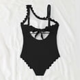 thumbnail image 5 of VISALY Women's One Piece Swimsuit One Shoulder Scalloped Ribbed Swimsuits Slimming Bathing Suit Full Coverage Modest Slimming Swimwear Tummy Control One Piece Beach Bathing Suit Black L, 5 of 7