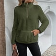 thumbnail image 6 of Dwellite Women's Quarter Zip Oversized Sweatshirts Drawstring Casual Pullover Top with Pockets Army Green _JD04 S, 6 of 6
