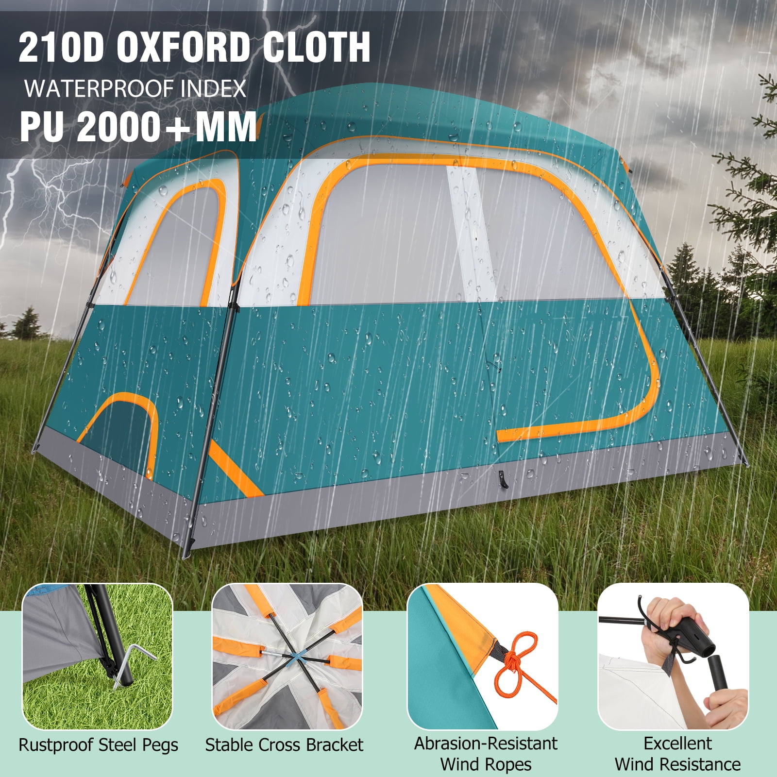 HOTEEL 6 Person Tent for Camping, Easy Setup Camping Tent with Rainfly & Screen Windows for Camping/Traveling/Family Gathering/Hiking/Beach, Dark Green