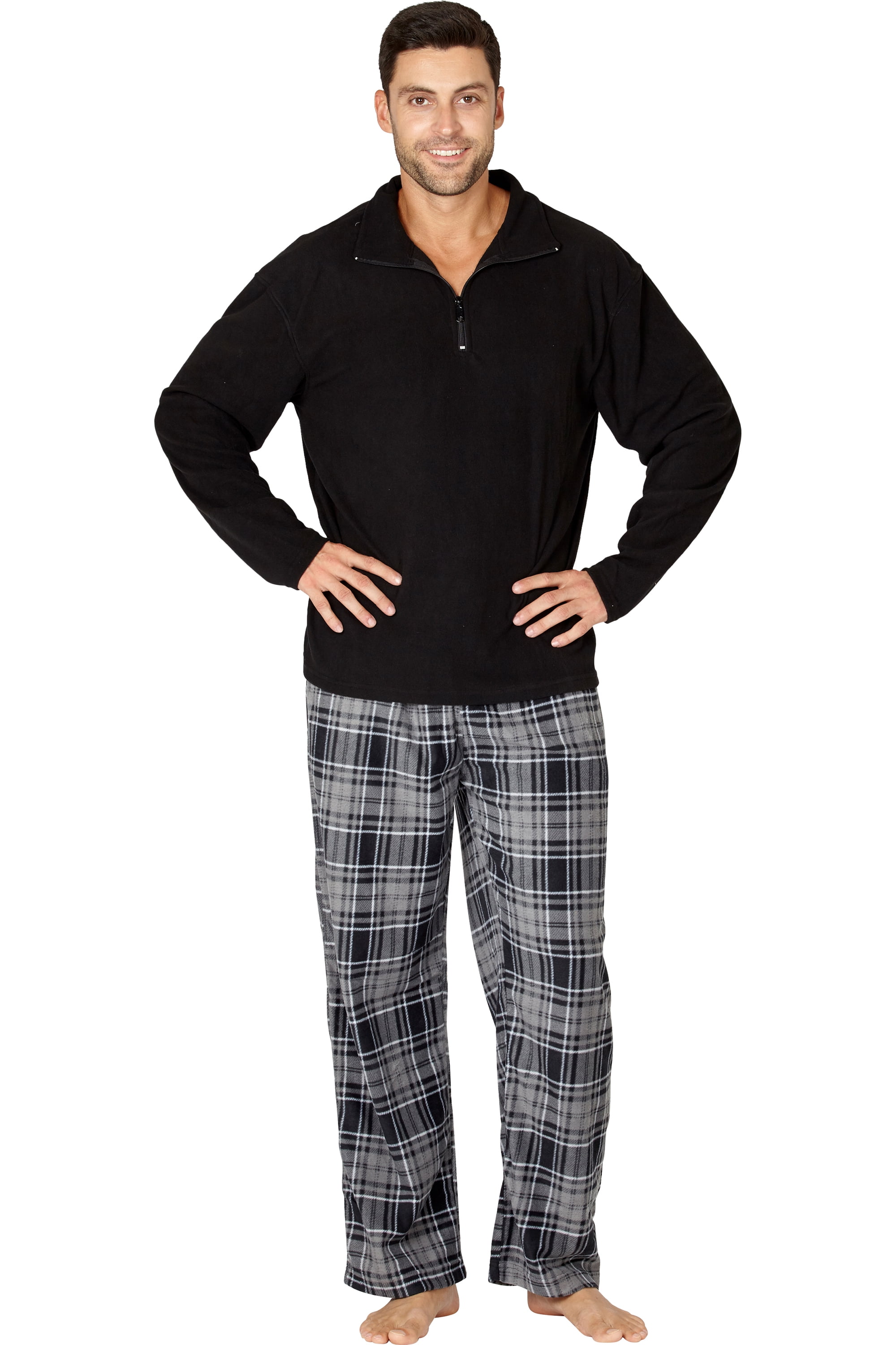 INTIMO Mens Zip Top Fleece Pajama Set 