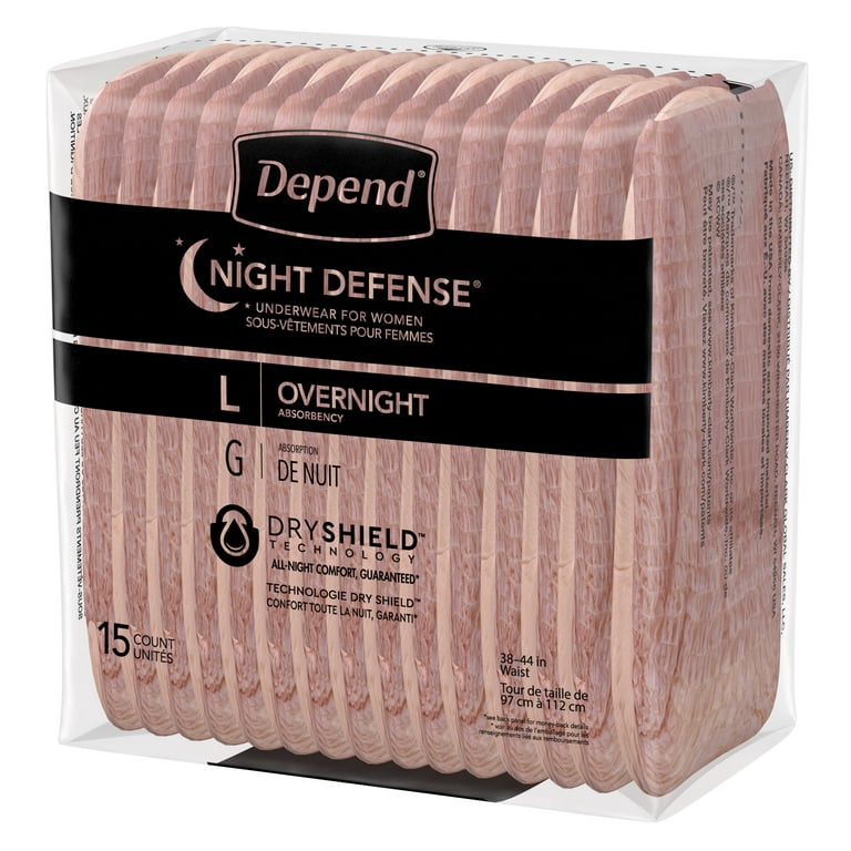 Depend Night Defense Women's Overnight Adult Incontinence Underwear, L,  Light Pink, 30ct 