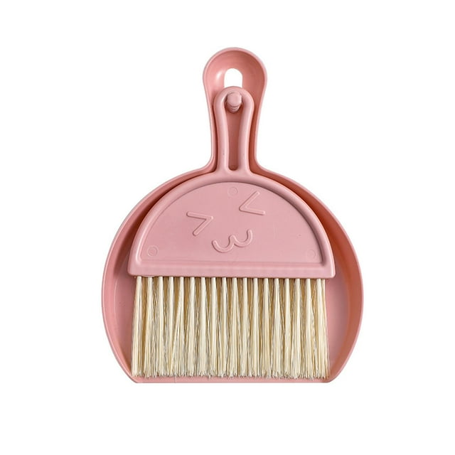 Mini Dustpan and Brush Set Keyboard Brush Desktop Cleaning Broom for Office Desk Pink