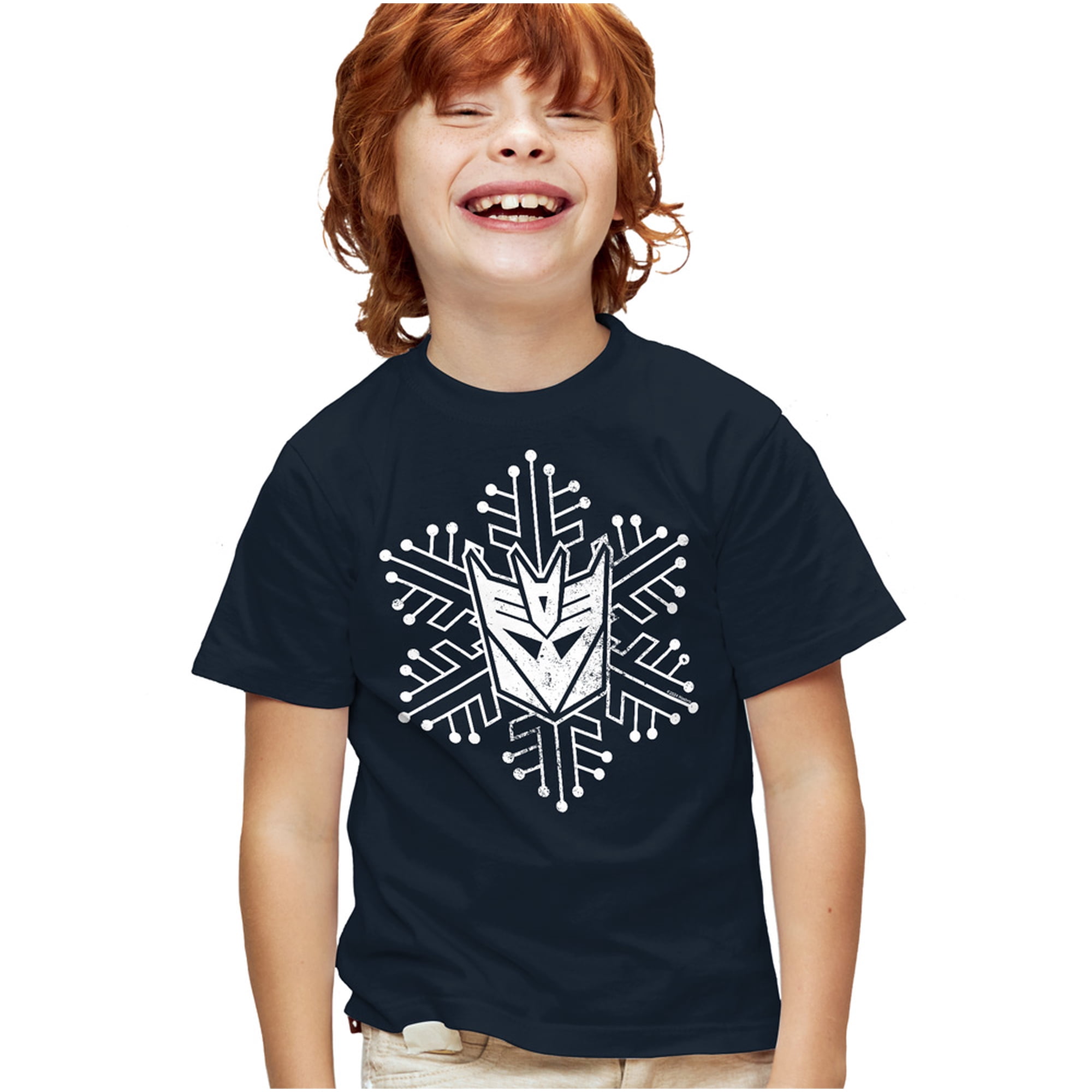 Transformers Decepticon Christmas Snowflake Kids T Shirt for Youth Boys and Girls, Navy, X-Large