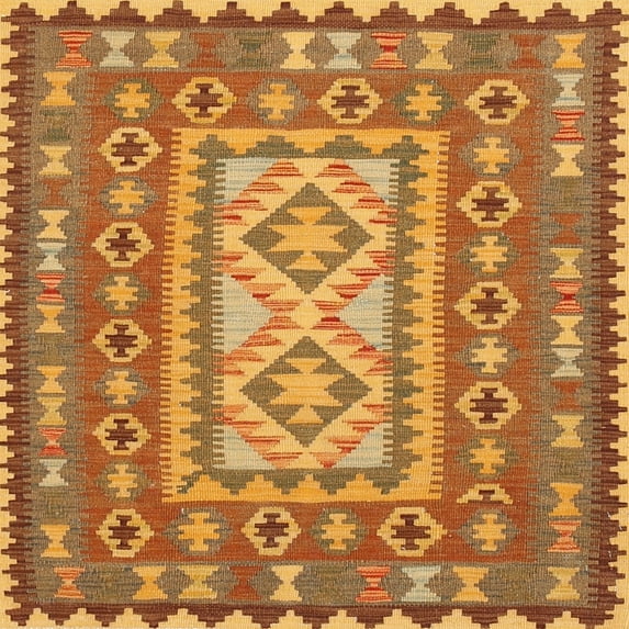 Ahgly Company Indoor Square Traditional Mahogany Brown Persian Area Rugs, 6' Square