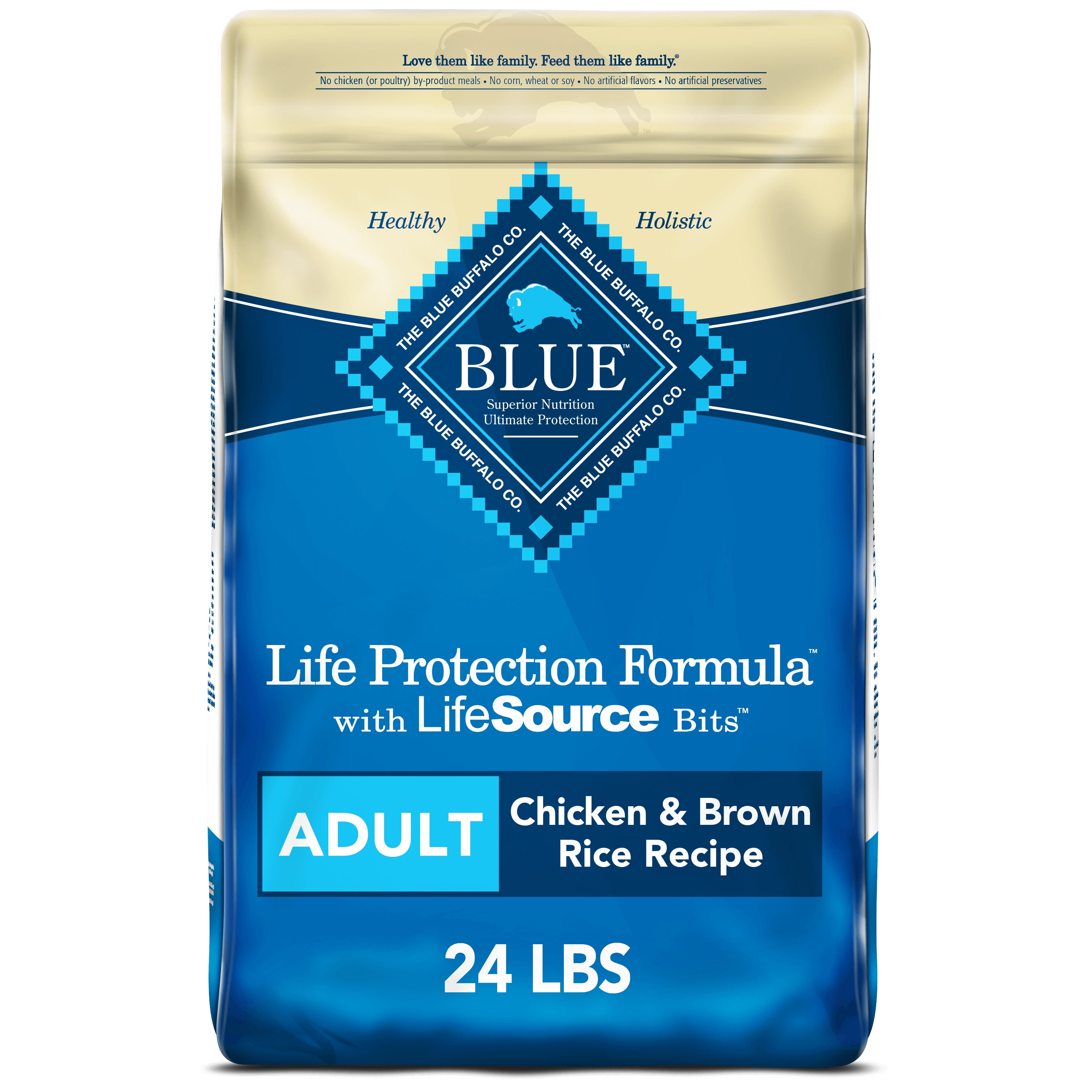 Blue Buffalo Life Protection Formula Chicken and Brown Rice Dry Dog Food for Adult Dogs, Whole Grain, 24 lb. Bag