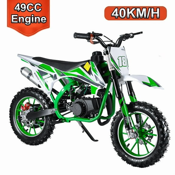 49cc Kids Dirt Bike, 2-Stroke Gas Power Motocross Off-Road Tires Shock Absorption Springs Soft Seat Cushion Pocket Motorbike with Front Rear Disc Brakes