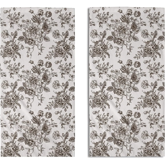 Dark Brown Floral Spring Hand Towels for Bathroom Set of 2 Vintage Flowers Botanical Print Cream White Decorative Handtowels Soft Absorbent Seasonal Bath Towel for Home Guest Room Hotel Gym Spa