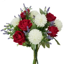 Artificial Flowers Fake Flower Bouquet with Red Rose Chrysanthemums Flowers Silk Floral Arrangements for Home Mother's Day Cemetery Grave Memorial Day Wedding Decor inch