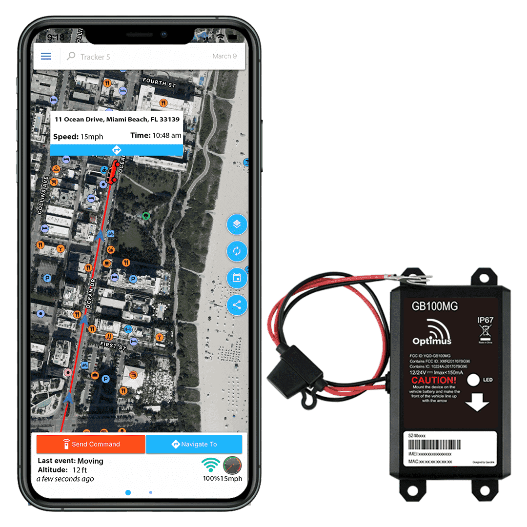 Optimus Wired GPS Tracker for Vehicles - Easy Installation on Car's Battery - Low Cost Subscription Plan Options
