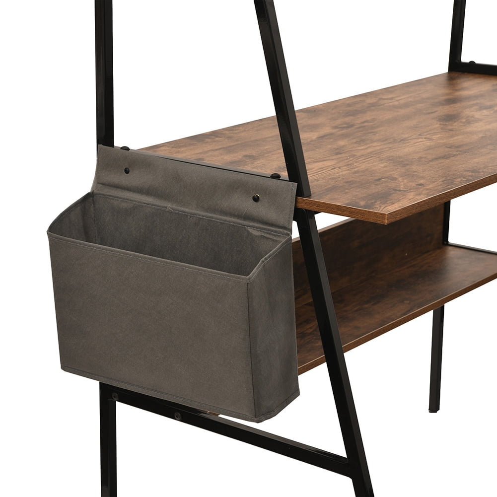 Kepooman Multi-Layer Computer Desk with Storage Rack, Studying Writing Table for Home Office, Vintage Burnt Wood Grain Kepooman Multi-Layer Computer Desk with Storage Rack, Studying Writing Table for Home Office, Vintage Burnt Wood Grain