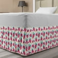 thumbnail image 1 of Strawberry Bed Skirt, Pattern of Doodle Zigzags Circles and Fruits, Elastic Bedskirt Dust Ruffle Wrap Around for Bedding Decor, 4 Sizes, Pink Seafoam White, by Ambesonne, 1 of 2